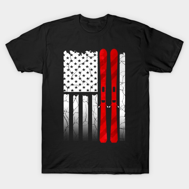 US American Flag Ski Skiing T-Shirt by missalona